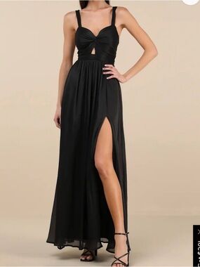 Lulu's Black Twist-Front Maxi Dress with High Slit
